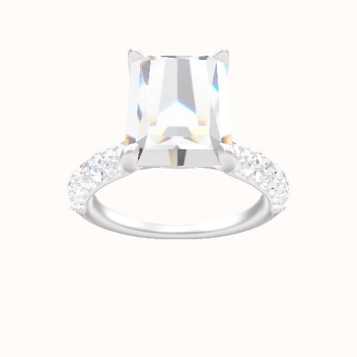 Cathedral Three Row Pave Engagement Ring With Accent Diamond Head
