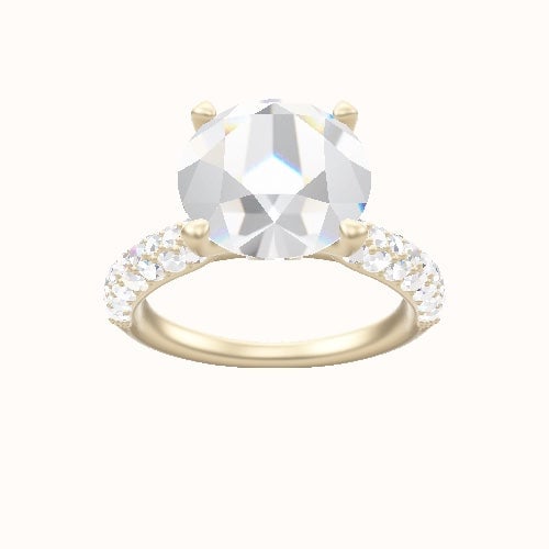 Cathedral Three Row Pave Engagement Ring With Accent Diamond Head