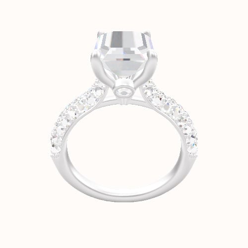Cathedral Three Row Pave Engagement Ring With Accent Diamond Head