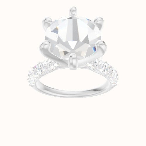 Cathedral Three Row Pave Engagement Ring With Classic Six Prong Head