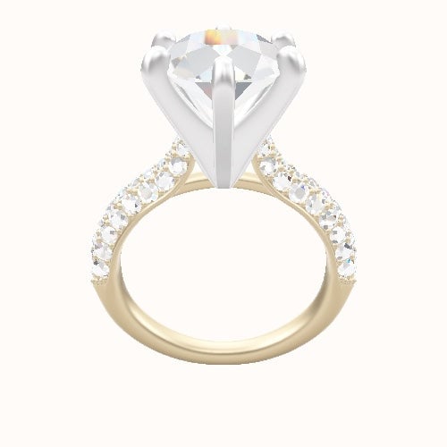 Cathedral Three Row Pave Engagement Ring With Classic Six Prong Head