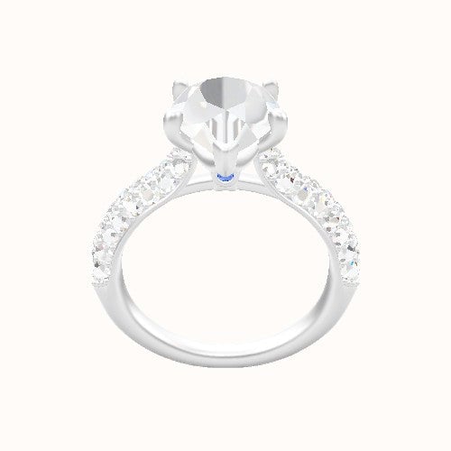 Cathedral Three Row Pave Engagement Ring With Crown Four Prong w. Surprise Diamond Head