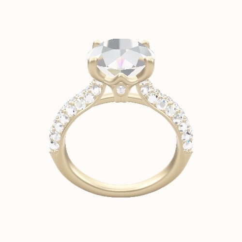 Cathedral Three Row Pave Engagement Ring With Crown Four Prong w. Surprise Diamond Head
