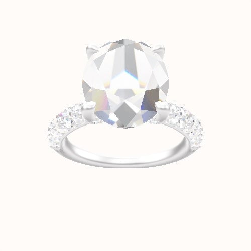 Cathedral Three Row Pave Engagement Ring With Double Pave V Prong Head