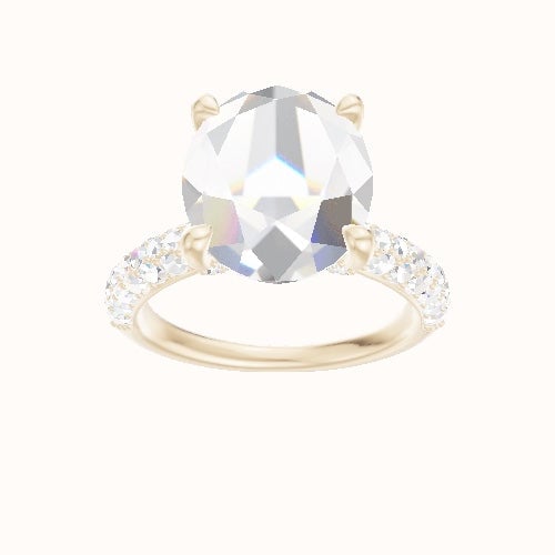 Cathedral Three Row Pave Engagement Ring With Double Pave V Prong Head