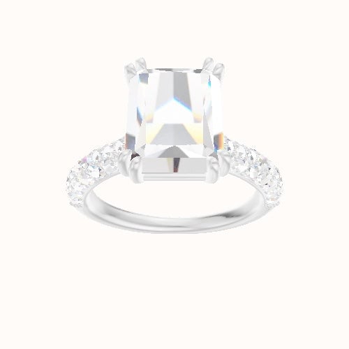 Cathedral Three Row Pave Engagement Ring With Double Prongs Head