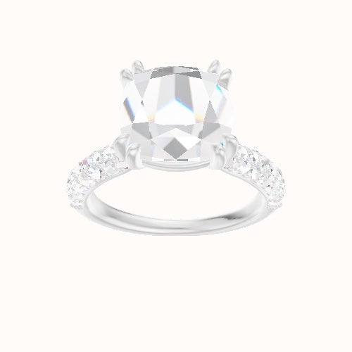 Cathedral Three Row Pave Engagement Ring With Double Prongs Head