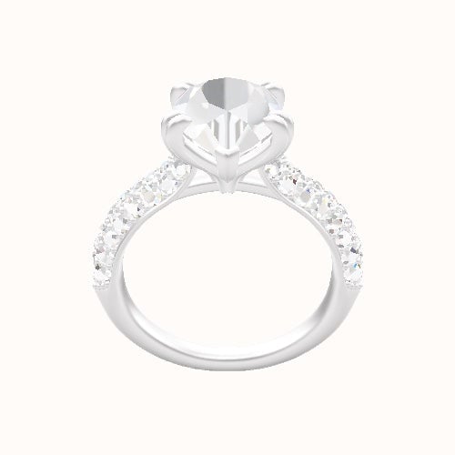 Cathedral Three Row Pave Engagement Ring With Double Prongs Head