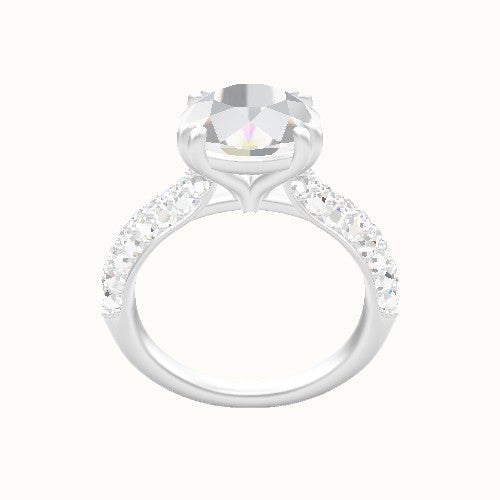 Cathedral Three Row Pave Engagement Ring With Double Prongs Head