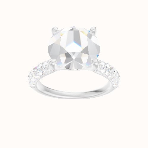 Cathedral Three Row Pave Engagement Ring With Four Prong Head