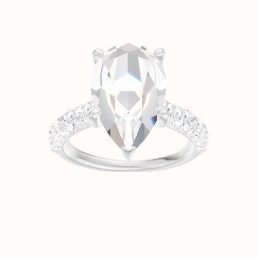 Cathedral Three Row Pave Engagement Ring With Four Prong Head