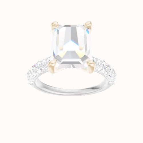 Cathedral Three Row Pave Engagement Ring With Four Prong Head