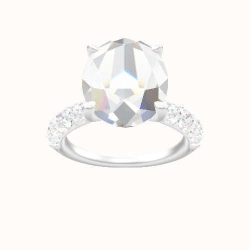 Cathedral Three Row Pave Engagement Ring With Four Prong Head