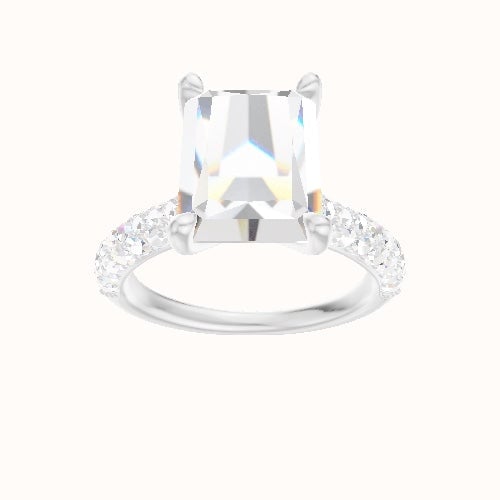 Cathedral Three Row Pave Engagement Ring With Four Prong Head