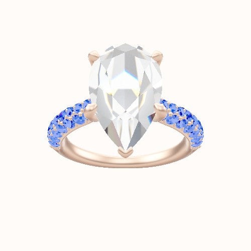 Cathedral Three Row Pave Engagement Ring With Front set gallery Head