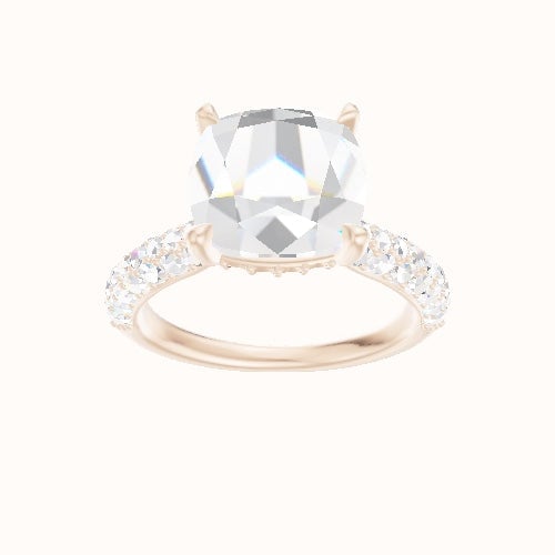 Cathedral Three Row Pave Engagement Ring With Front set gallery Head