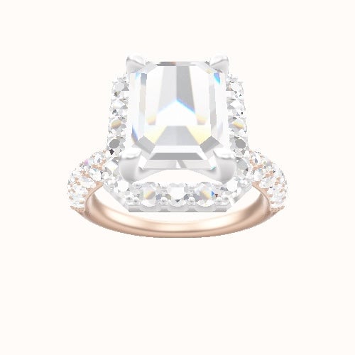 Cathedral Three Row Pave Engagement Ring With Halo Head