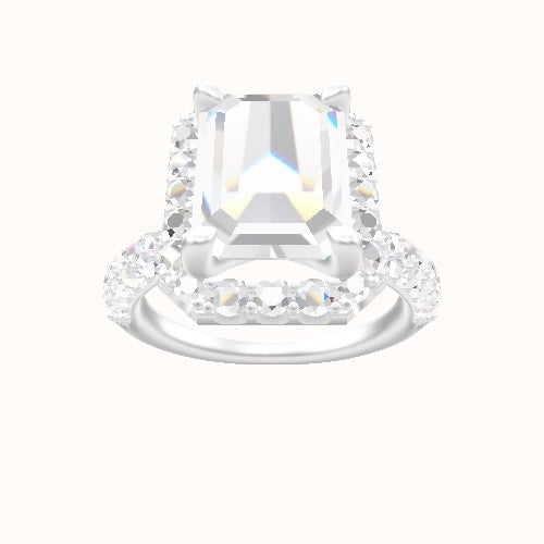 Cathedral Three Row Pave Engagement Ring With Halo Head