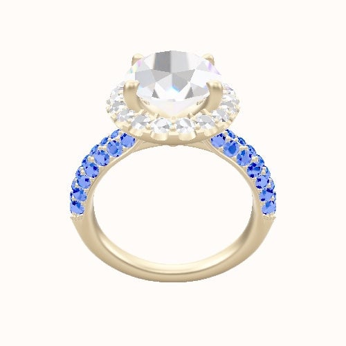 Cathedral Three Row Pave Engagement Ring With Halo Head