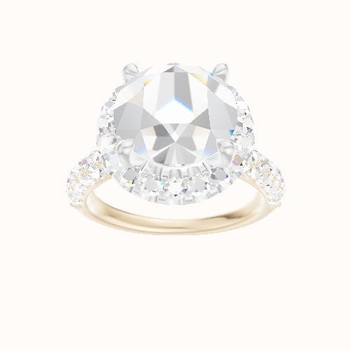 Cathedral Three Row Pave Engagement Ring With Halo Head