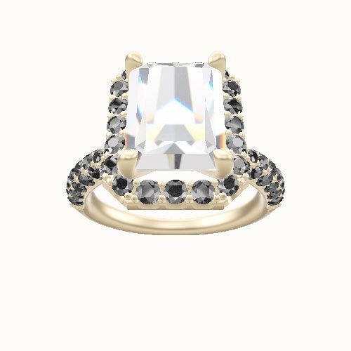 Cathedral Three Row Pave Engagement Ring With Halo Head