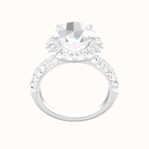 Cathedral Three Row Pave Engagement Ring With Halo Head