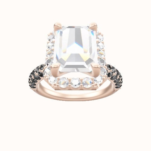 Cathedral Three Row Pave Engagement Ring With Halo Head