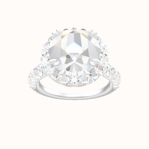 Cathedral Three Row Pave Engagement Ring With Halo with Double Prong Head