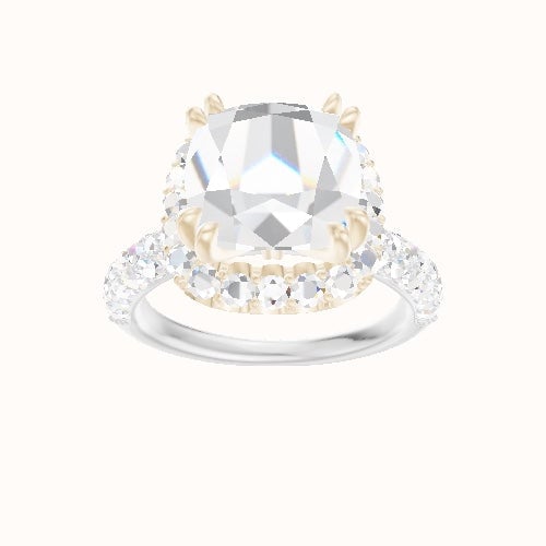 Cathedral Three Row Pave Engagement Ring With Halo with Double Prong Head