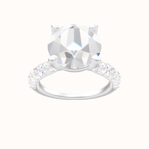 Cathedral Three Row Pave Engagement Ring With High Set Four Prong Head