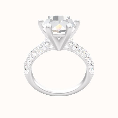 Cathedral Three Row Pave Engagement Ring With High Set Six Prong Head