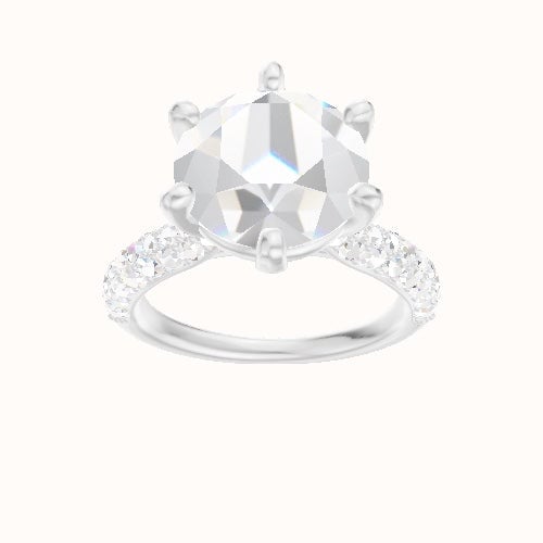 Cathedral Three Row Pave Engagement Ring With High Set Six Prong Head