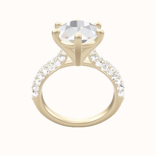 Cathedral Three Row Pave Engagement Ring With High Set Six Prong Head