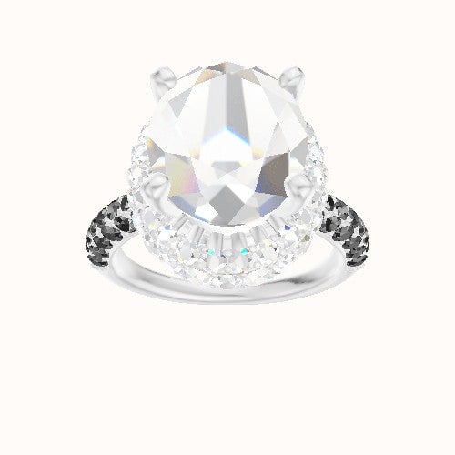 Cathedral Three Row Pave Engagement Ring With High Set Waterfall Halo Head