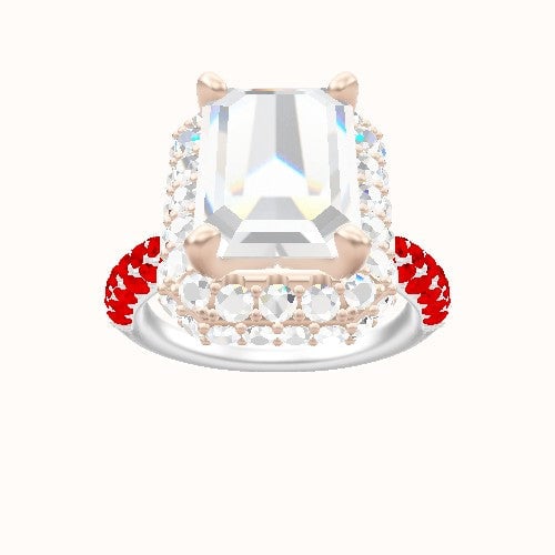 Cathedral Three Row Pave Engagement Ring With High Set Waterfall Halo Head