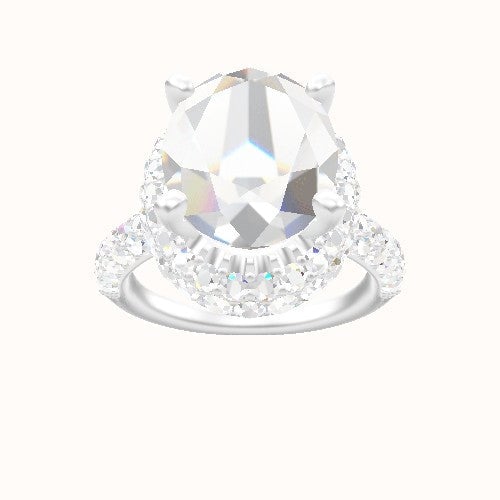 Cathedral Three Row Pave Engagement Ring With High Set Waterfall Halo Head