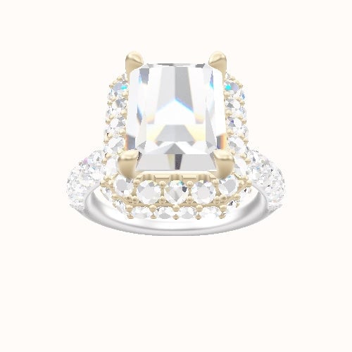 Cathedral Three Row Pave Engagement Ring With Low Set Waterfall Halo Head