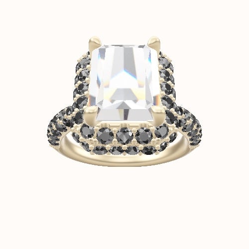 Cathedral Three Row Pave Engagement Ring With Low Set Waterfall Halo Head