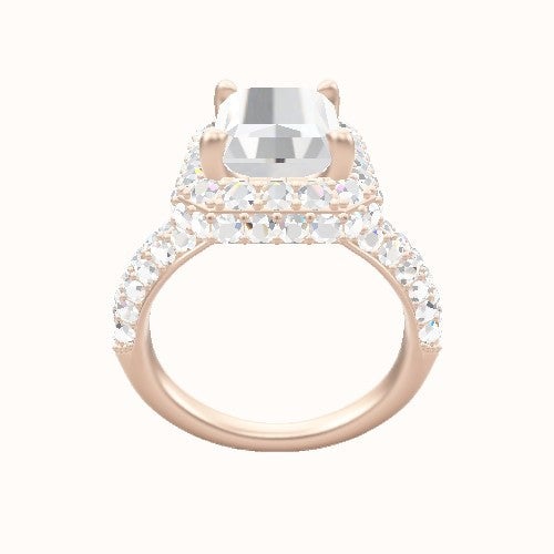 Cathedral Three Row Pave Engagement Ring With Low Set Waterfall Halo Head