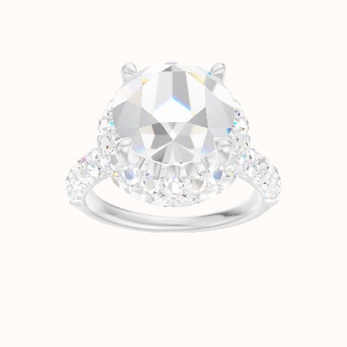 Cathedral Three Row Pave Engagement Ring With Low Set Waterfall Halo Head