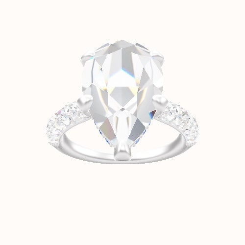Cathedral Three Row Pave Engagement Ring With Pave Basket Head and Matching Band