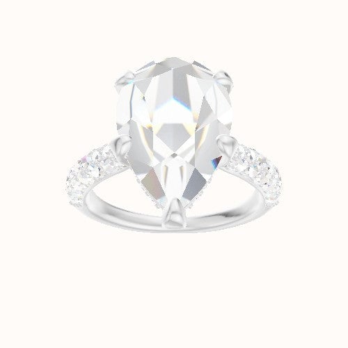 Cathedral Three Row Pave Engagement Ring With Pave Basket Head and Matching Band