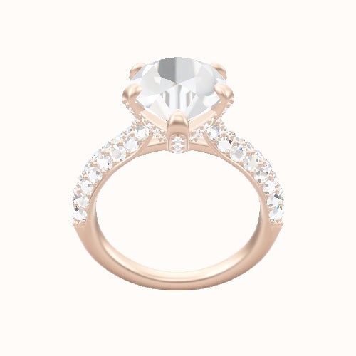 Cathedral Three Row Pave Engagement Ring With Pave Basket Head