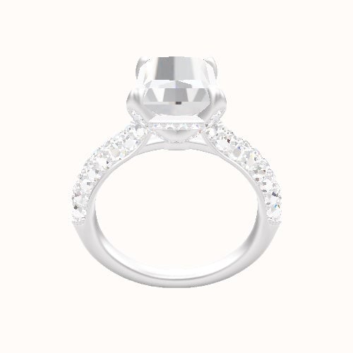 Cathedral Three Row Pave Engagement Ring With Pave Basket Head