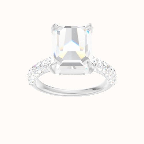 Cathedral Three Row Pave Engagement Ring With Pave Basket Head