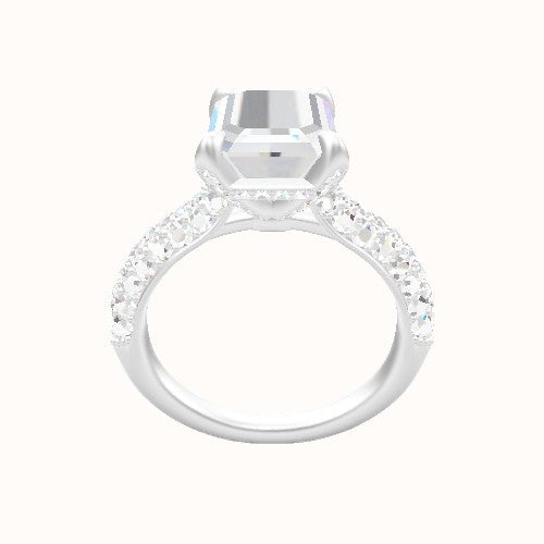 Cathedral Three Row Pave Engagement Ring With Pave Basket Head