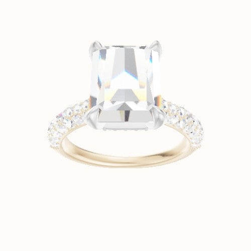 Cathedral Three Row Pave Engagement Ring With Pave Basket Head
