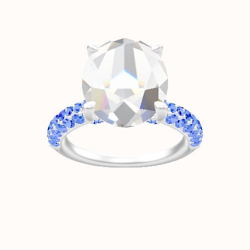 Cathedral Three Row Pave Engagement Ring With Pave V Prong Head