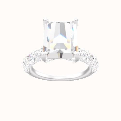 Cathedral Three Row Pave Engagement Ring With Pave V Prong Head