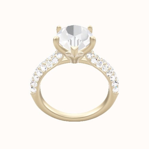 Cathedral Three Row Pave Engagement Ring With Petal Four Prong Head